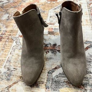 Frye Taupe Suede Pointed Toe Ankle Booties with Side Zipper